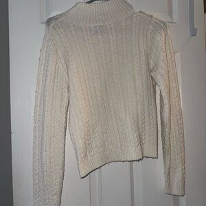 Cozy White Cable Knit Sweater PinkRose